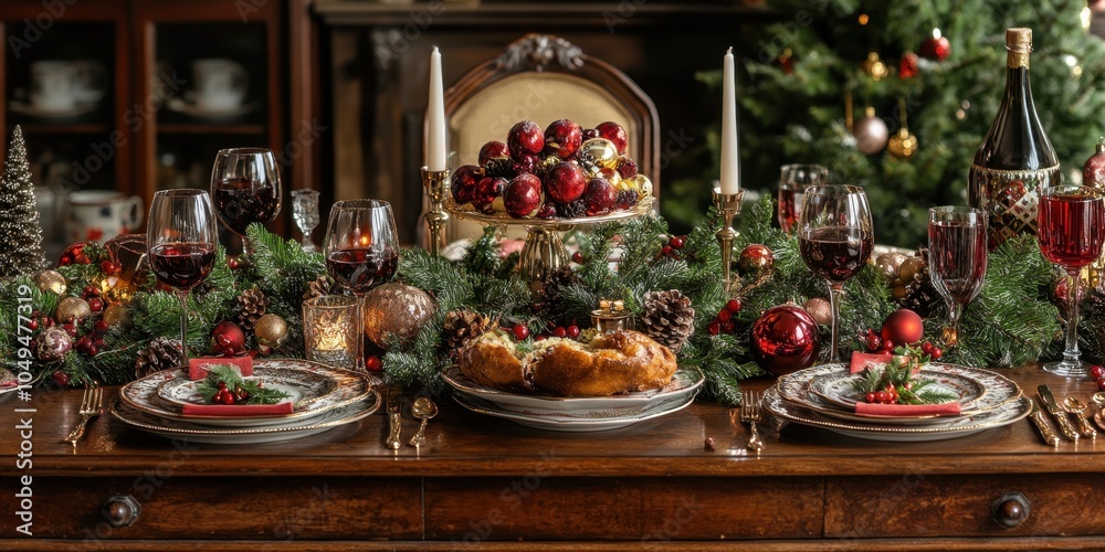 Fototapeta premium a table with a christmas table setting