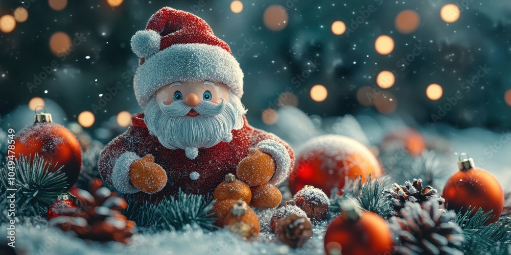 Obraz premium a santa claus doll sitting in a pile of christmas decorations