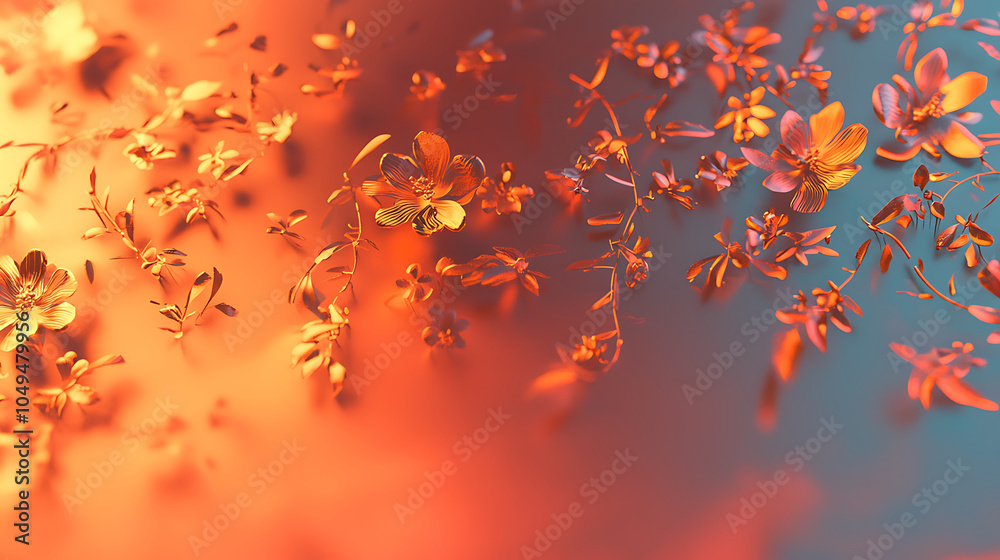 vibrant display of orange and pink flowers creates dreamy, ethereal atmosphere against soft gradient background. delicate petals seem to float gracefully, evoking sense of tranquility vibrant display of orange and pink flowers creates dreamy, ethereal atmosphere against soft gradient background. delicate petals seem to float gracefully, evoking sense of tranquility