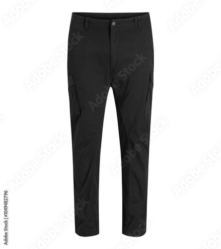 Black color Men's cargo pants isolated on white background.