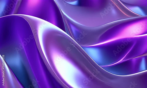 3d render, abstract holographic background with wavy shiny surface and iridescent colors, blue purple pink violet


