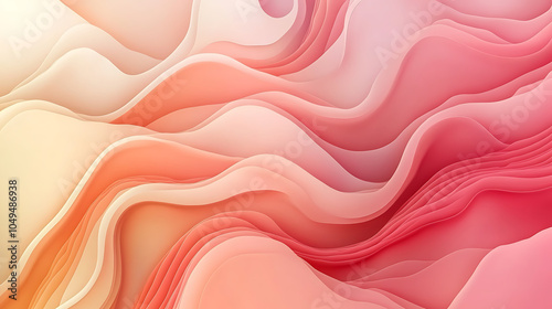 Abstract waves of soft pink and peach hues create soothing and flowing pattern, evoking sense of calm and tranquility. gentle curves and gradients add depth and movement