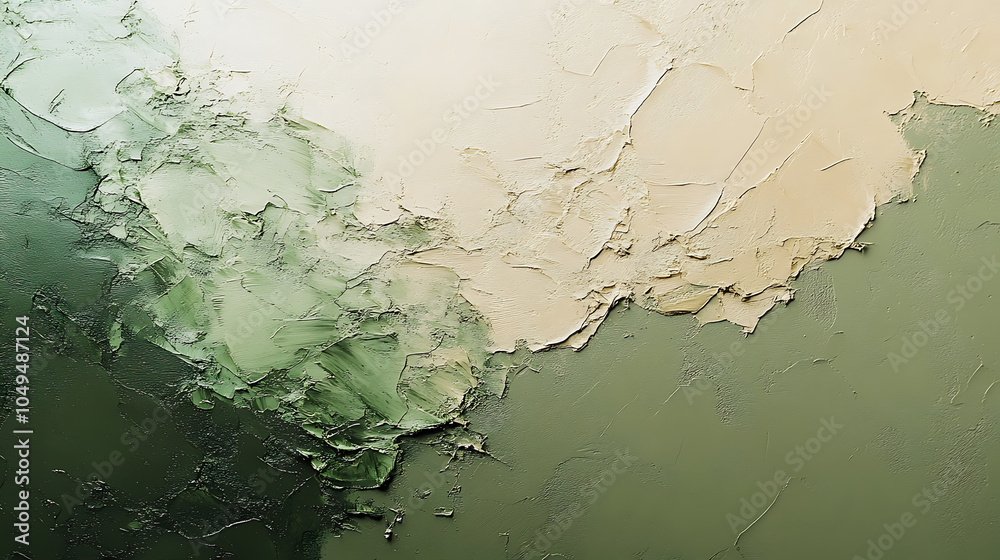 textured abstract painting features blend of green and beige tones, creating soothing and organic feel. thick brushstrokes add depth and movement to artwork textured abstract painting features blend of green and beige tones, creating soothing and organic feel. thick brushstrokes add depth and movement to artwork