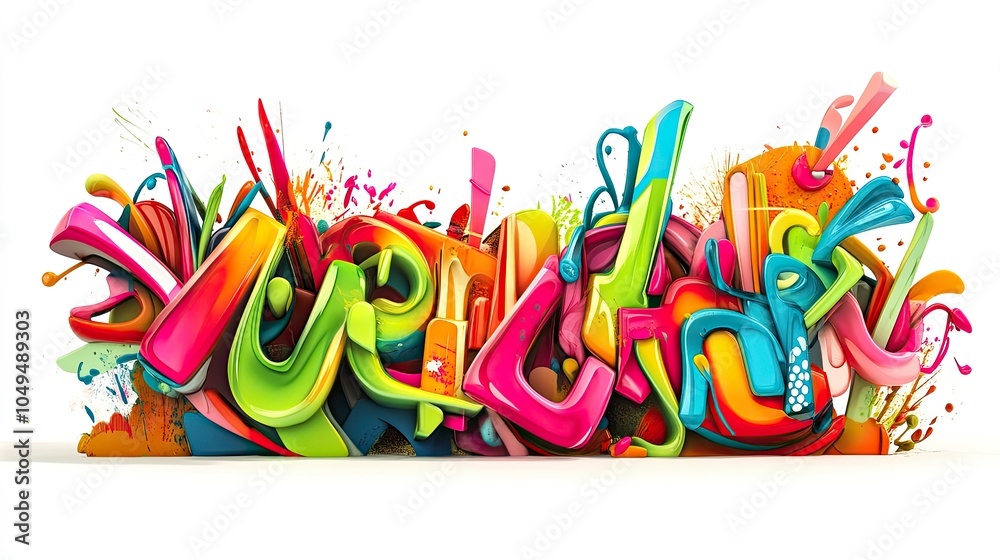 Vibrant graffiti art with colorful, playful letters and abstract shapes Vibrant graffiti art with colorful, playful letters and abstract shapes