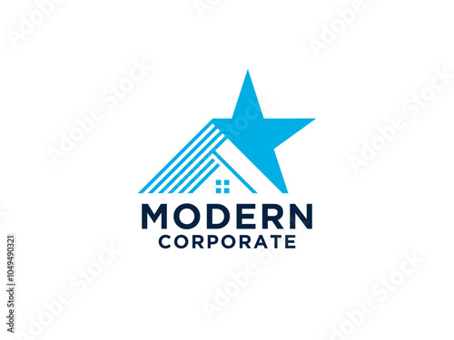 Star and House Combination Real Estate Architecture Logo Design