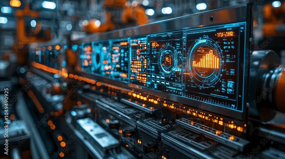 Naklejka premium Advanced technology control panel in a modern manufacturing environment