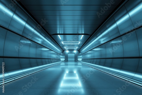 Futuristic Metallic Hallway with Reflective Surfaces.generative AI 