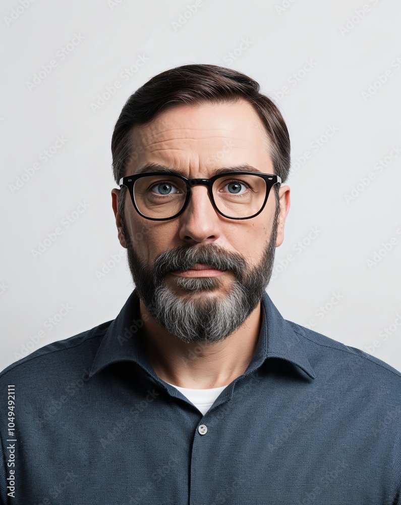 a serious man with glasses and beard on plain white background a serious man with glasses and beard on plain white background