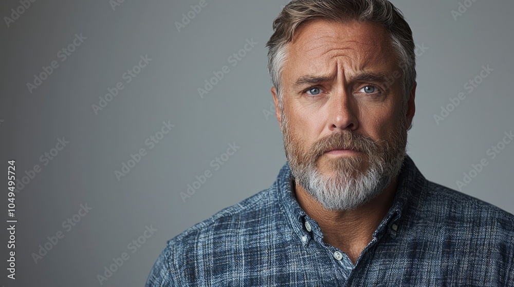 Thoughtful man with a beard looking directly at the camera Thoughtful man with a beard looking directly at the camera