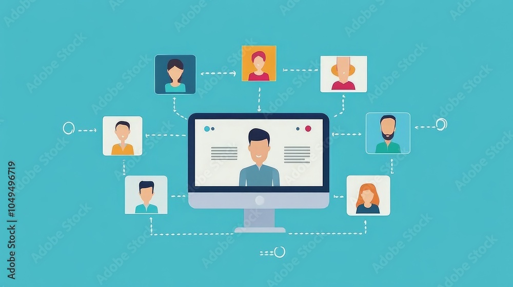 Collaborative project management on digital platform, flat design, front view, tech theme, animation Collaborative project management on digital platform, flat design, front view, tech theme, animation