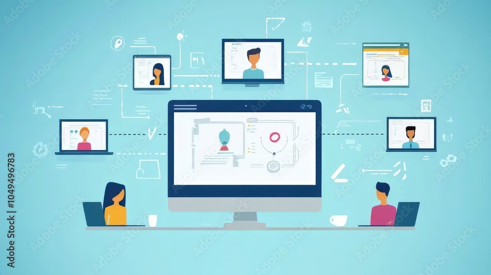 Collaborative project management on digital platform, flat design, front view, tech theme, animation Collaborative project management on digital platform, flat design, front view, tech theme, animation