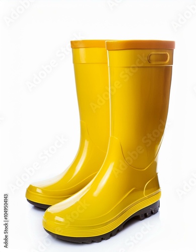 Yellow rain boots on white