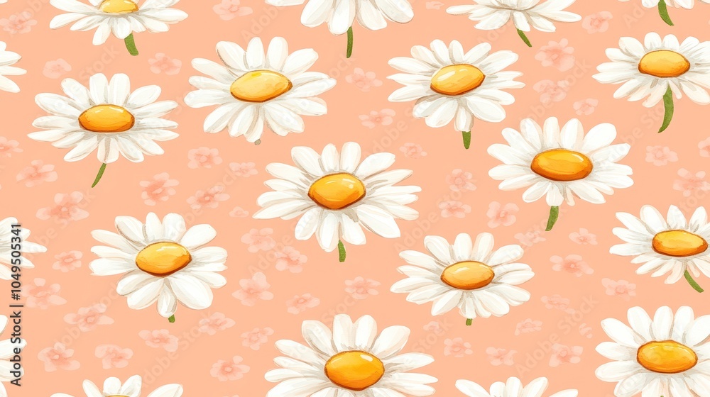 Brighten your space with cheerful daisy patterns on a soft peach background for creative designs Brighten your space with cheerful daisy patterns on a soft peach background for creative designs