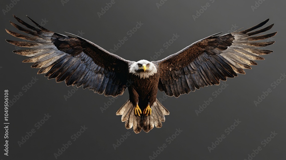 Naklejka premium A flying eagle with impressive wingspan, floating on a transparent background