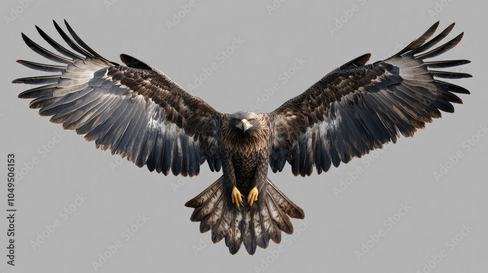 Obraz premium A flying eagle with impressive wingspan, floating on a transparent background