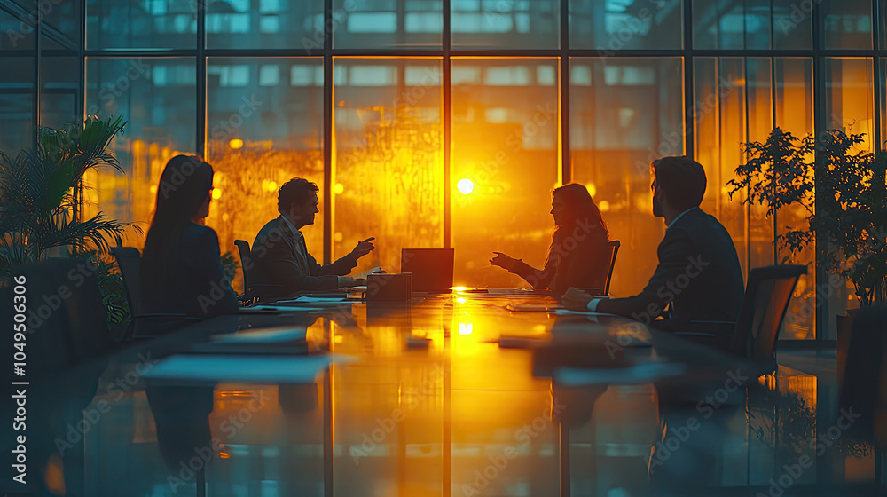 Modern office, long floor to ceiling windows, busy company staff Modern office, long floor to ceiling windows, busy company staff