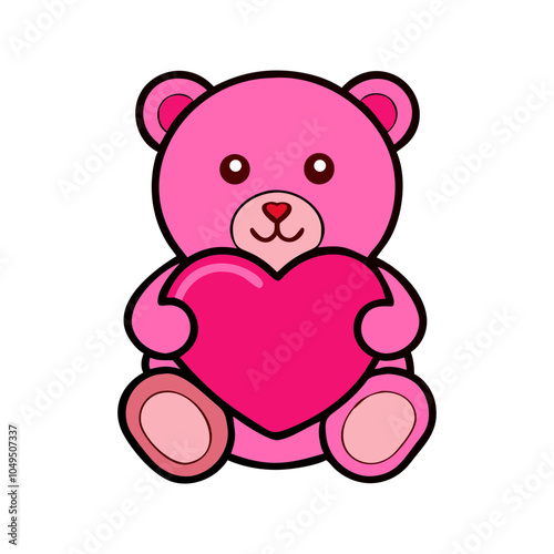 Pink Teddy Bear Holding Heart Symbol of Love