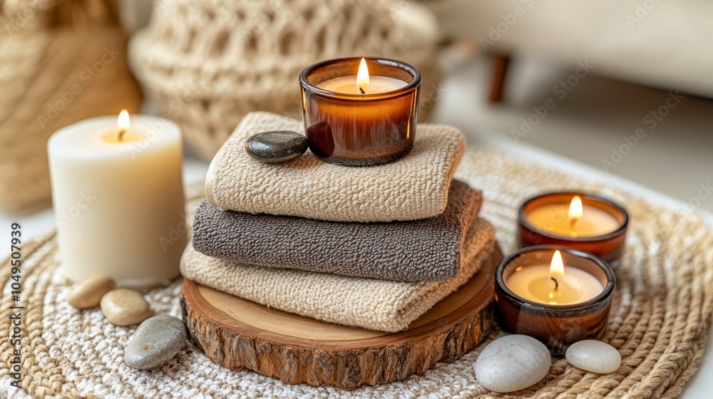 Create a serene home spa experience with cozy towels relaxing candles and natural stones Create a serene home spa experience with cozy towels relaxing candles and natural stones