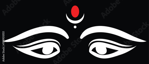 Lord Durga face vector icon. Lord Ambica eyes and tilak icon. isolated on  black background, Vector illustration. EPS 10 photo