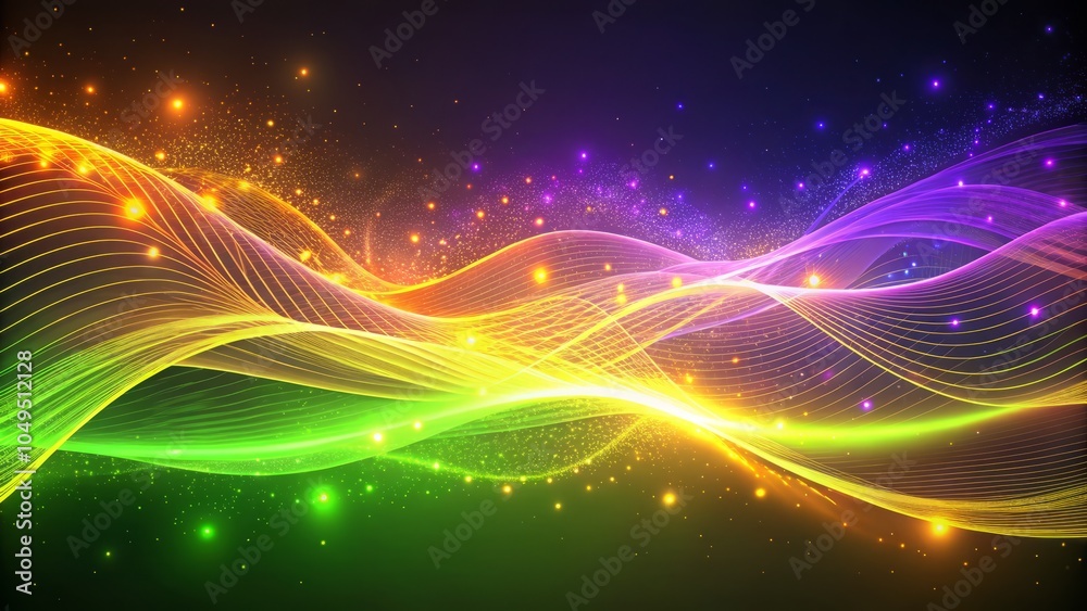 Obraz premium Minimalistic Geometric Background with Flowing Glowing Lines in Vibrant Lime Green Colors