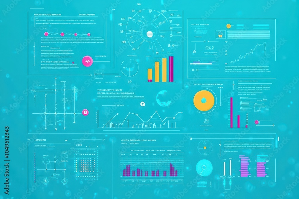 Obraz premium Smart water management dashboard flat design, top view, IoT technology theme, cartoon drawing, Complementary Color Scheme
