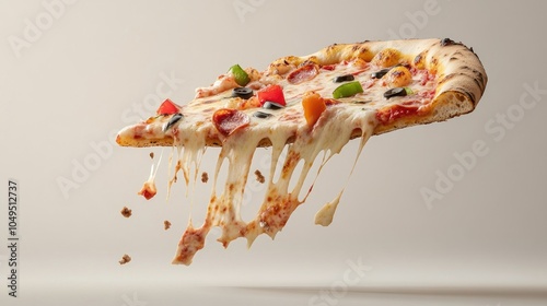 Floating Slice of Delicious Pizza in the Air photo