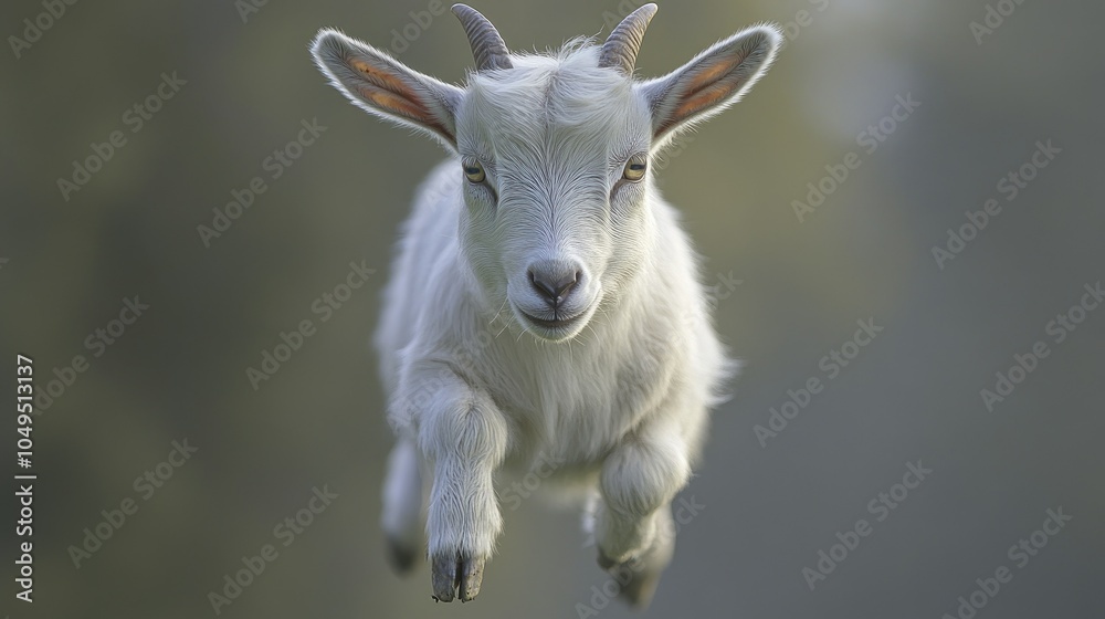 Fototapeta premium A young goat with a mischievous look, floating on a clear background
