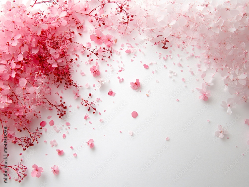 Fototapeta premium Pink Flowers and Petals on White Background.