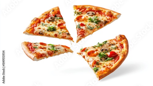 Playful Flying Pizza Slices in Air photo