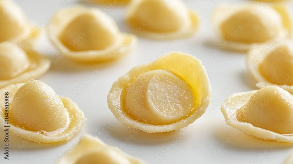 Close-up of delicious homemade vareniki filled with mashed potatoes, arranged on a white surface Close-up of delicious homemade vareniki filled with mashed potatoes, arranged on a white surface