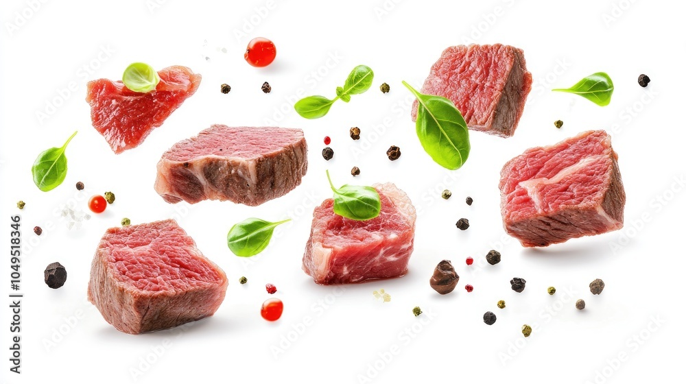 Fresh Beef Steak Slices on White Background Fresh Beef Steak Slices on White Background