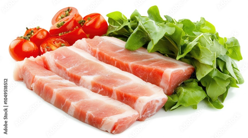 Fresh Raw Red Meat with Vegetables on White Background Fresh Raw Red Meat with Vegetables on White Background
