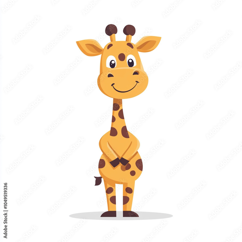 A cartoon giraffe with a big smile on its face. The giraffe is standing on a white background A cartoon giraffe with a big smile on its face. The giraffe is standing on a white background