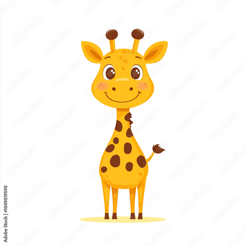 A cartoon giraffe with a big smile on its face. The giraffe is standing on a white background A cartoon giraffe with a big smile on its face. The giraffe is standing on a white background