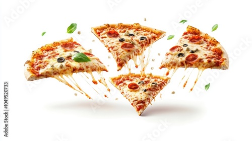 Dynamic Pizza Slices Mid Flight Falling Composition photo