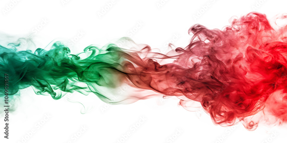 Red and green smoke merging isolated on white background as transparent. PNG Red and green smoke merging isolated on white background as transparent. PNG