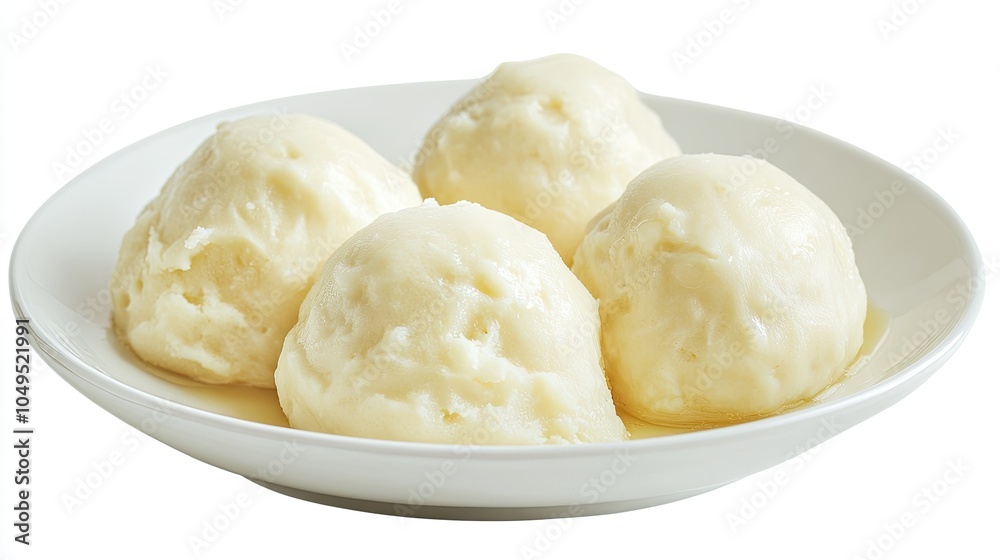 Traditional Ukrainian vareniki dumplings with mashed potatoes, served hot with butter, isolated on a white background Traditional Ukrainian vareniki dumplings with mashed potatoes, served hot with butter, isolated on a white background
