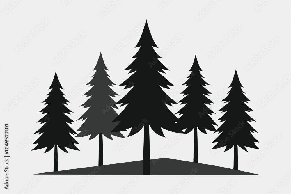 Obraz premium Monochrome Vector Illustrations of Coniferous Trees Elegant Tree Designs in Black and White