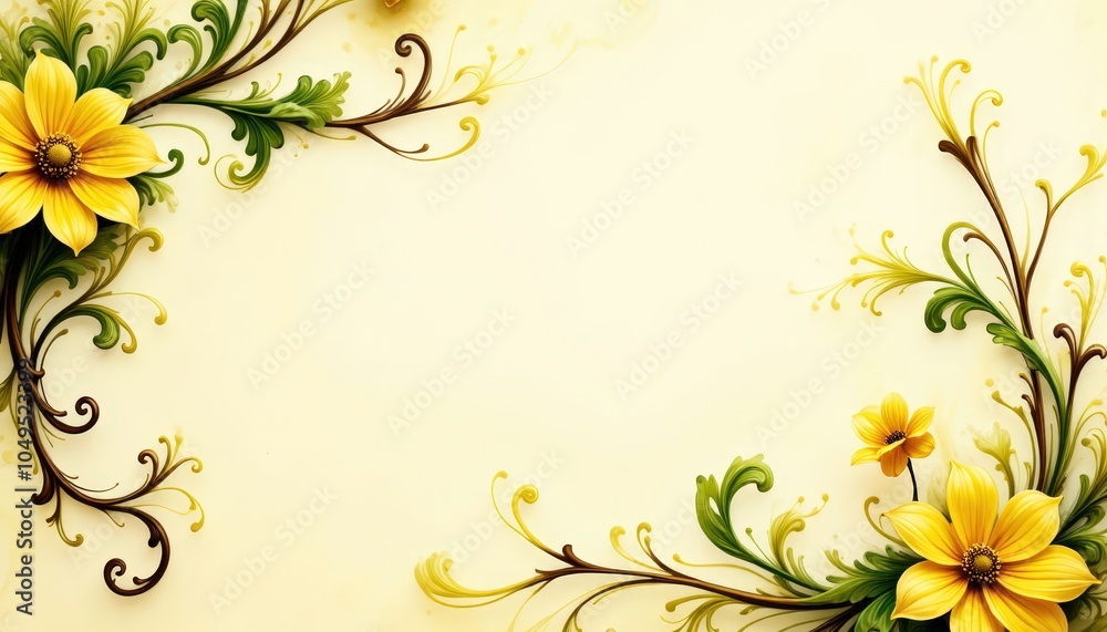 Floral Design with Yellow Flowers and Swirls Floral Design with Yellow Flowers and Swirls