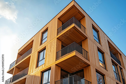 Mass wood construction with the concept of sustainable building technology photo