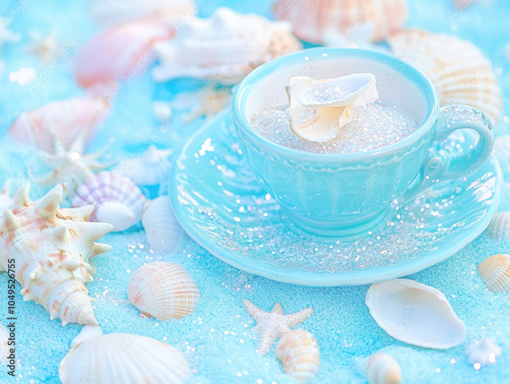Beach Cabana Background with Glittering Shells Beach Cabana Background with Glittering Shells