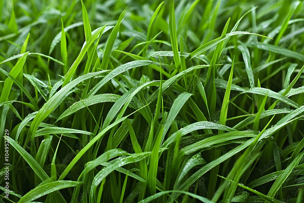 Lush green grass with dew, symbolizing freshness and nature's beauty. Lush green grass with dew, symbolizing freshness and nature's beauty.