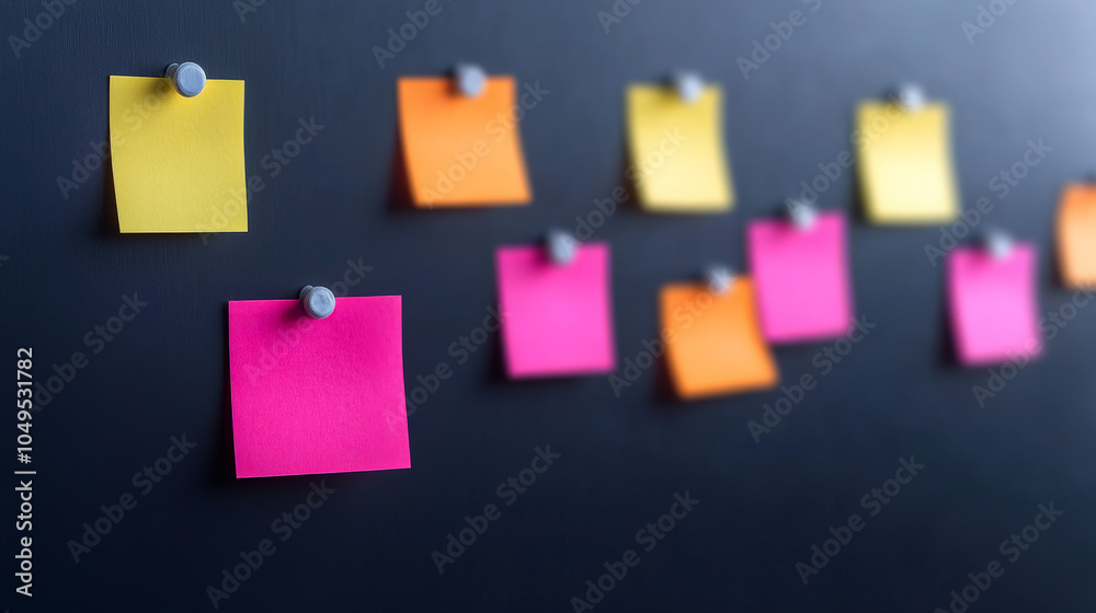 Sticky Notes Brainstorm: A close-up shot of colorful sticky notes pinned to a dark surface, conveying a sense of creativity, planning, and collaboration. Sticky Notes Brainstorm: A close-up shot of colorful sticky notes pinned to a dark surface, conveying a sense of creativity, planning, and collaboration.