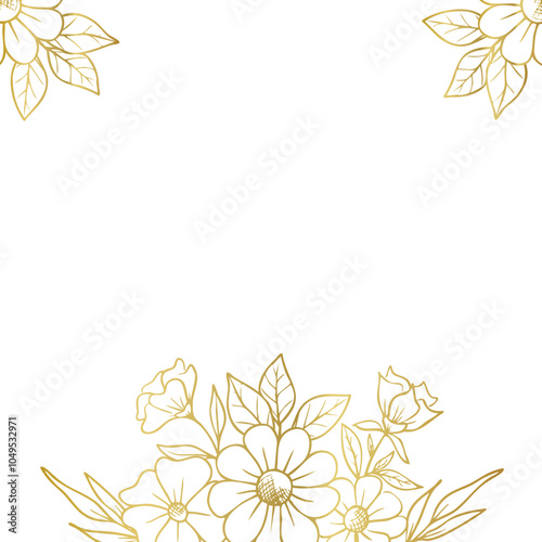 Rustic hand drawn flower frame in gold