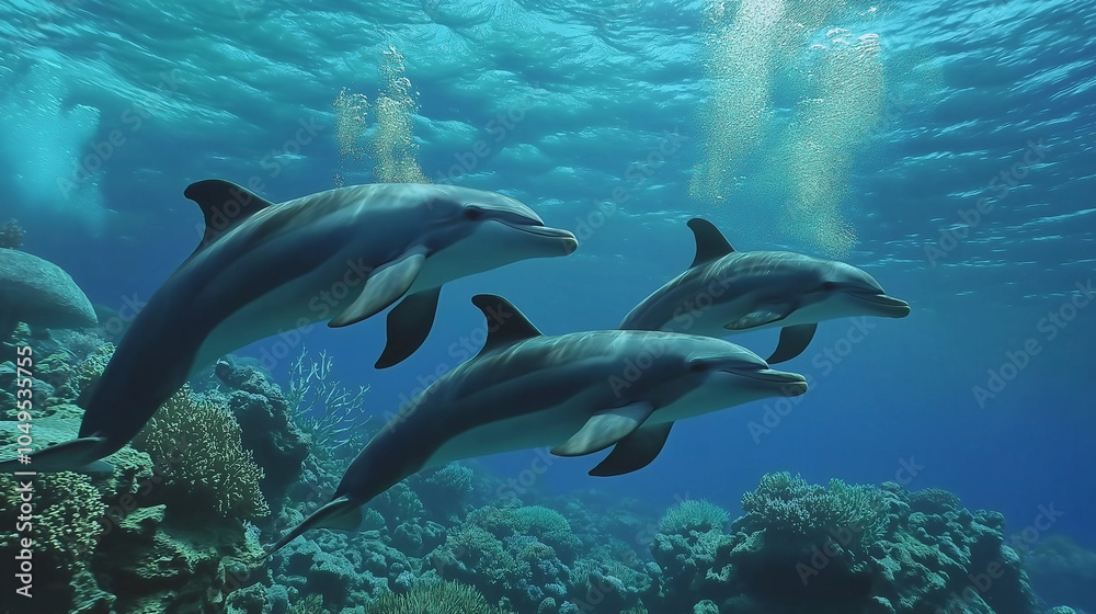 custom made wallpaper toronto digitala dolphin gracefully leaping through the water, with a vibrant sunset in the background.	