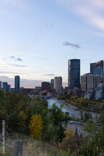 View of Calgary Canada Skyline at Sunrise