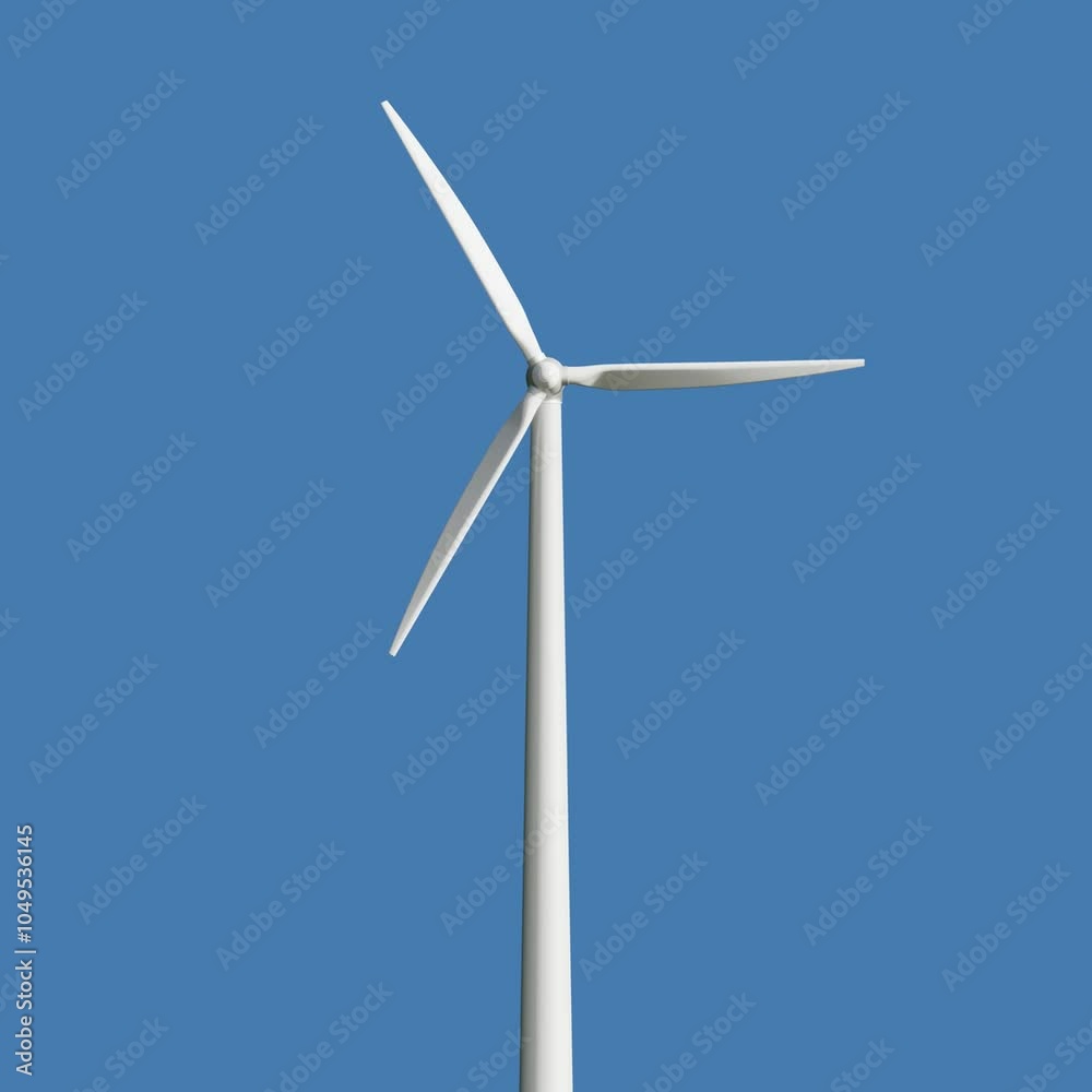 Blank white wind turbine blade looped rotation, 4k, 3d rendering. Turning milling windfarm generating in open space, isolated on white background. Clear maintenance wind force. Blank white wind turbine blade looped rotation, 4k, 3d rendering. Turning milling windfarm generating in open space, isolated on white background. Clear maintenance wind force.