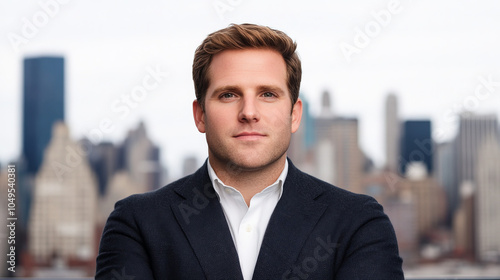 Confident CEO Portrait: Manhattan Skyline backdrop 