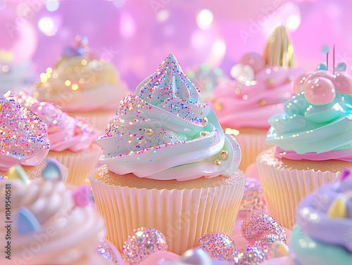 Candyland Shop Background with Twinkling Cupcakes