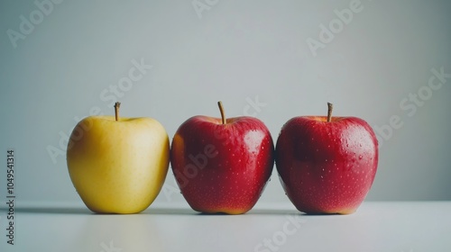 2410_012.tricolor apple composition, alternating layers of granny smith and red delicious, golden delicious center, minimalist food styling, high-key lighting, crisp details